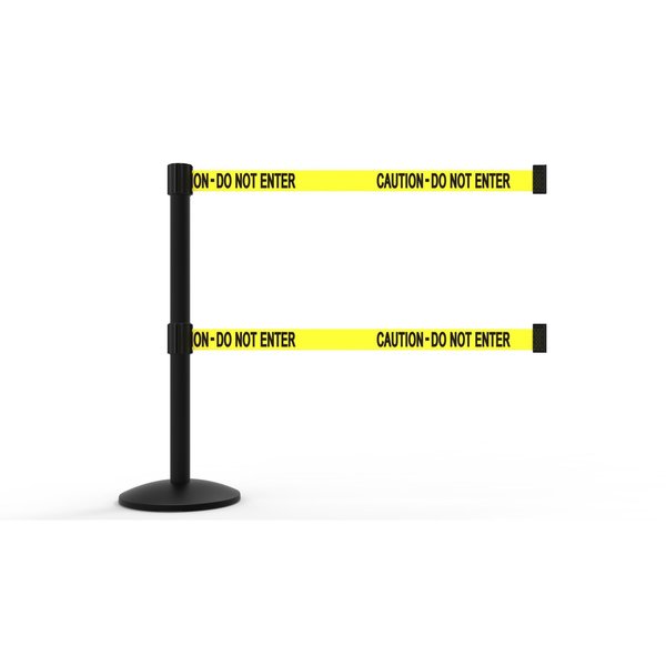 Banner Stakes QLine Retractable Dual Belt Barrier, Black Post, Yellow "Caution - Do Not Enter" AL6102B-D